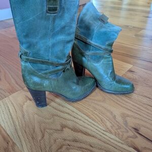 Green Leather Mid Calf Boots